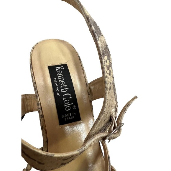 Vintage 90s Y2k Kenneth Cole Chunky Strappy Snakeskin Heels SZ 9 - Picture 10 of 16